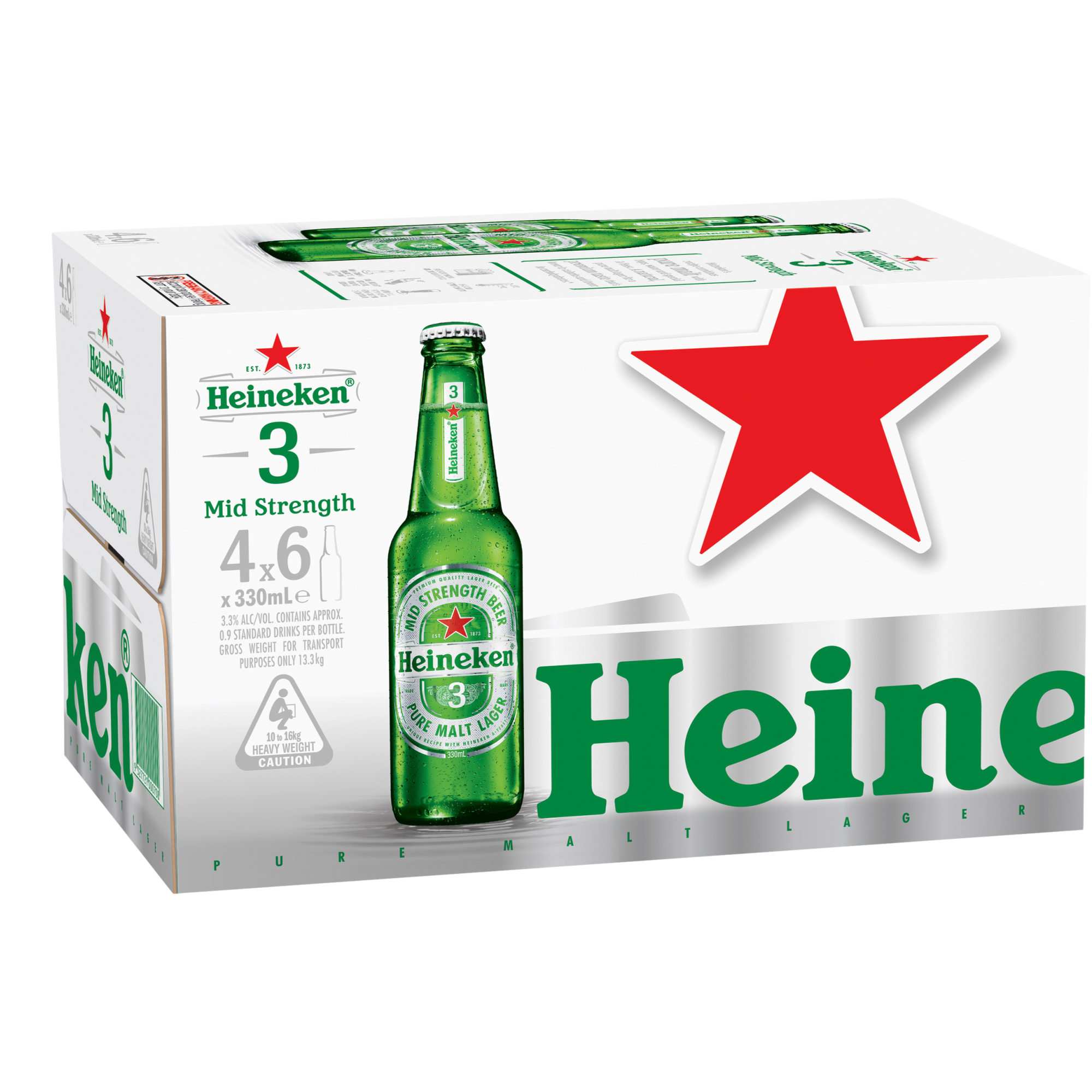 Heineken 3 Lager 3.3% 330ml Bottle Case of 24