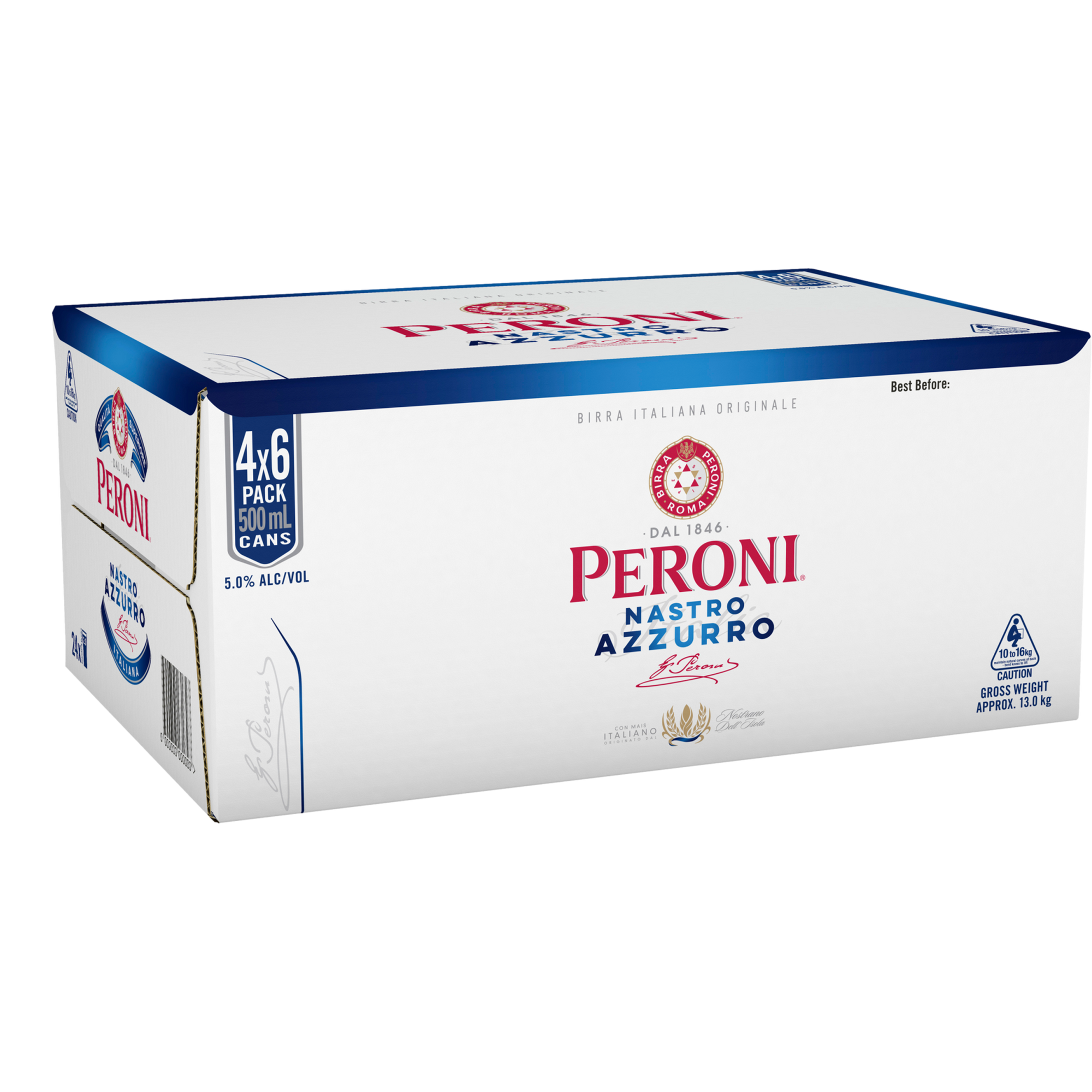 Peroni Nastro Azzurro Lager 500ml Can Case of 24