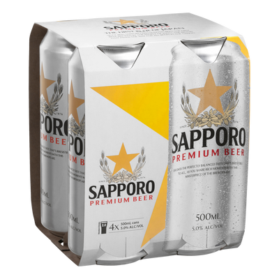 Sapporo Premium Lager 500ml Can 4 Pack