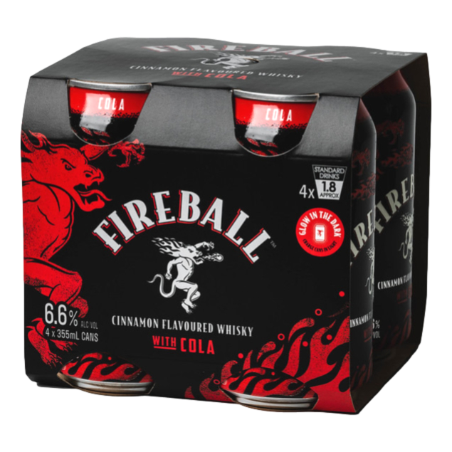 Fireball Cinnamon Whisky & Cola 6.6% 355ml Can 4 Pack