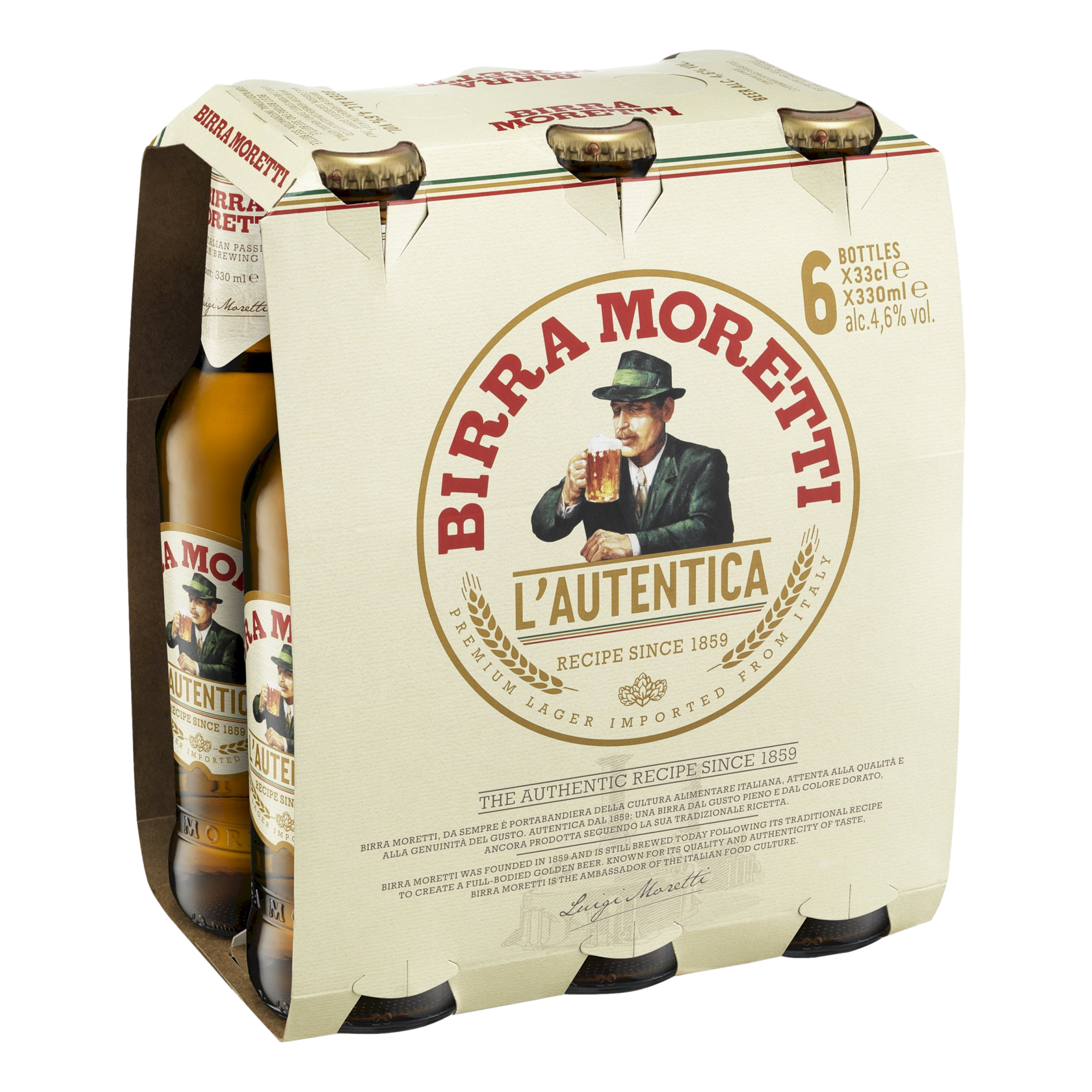 Birra Moretti Premium Lager 330ml Bottle 6 Pack