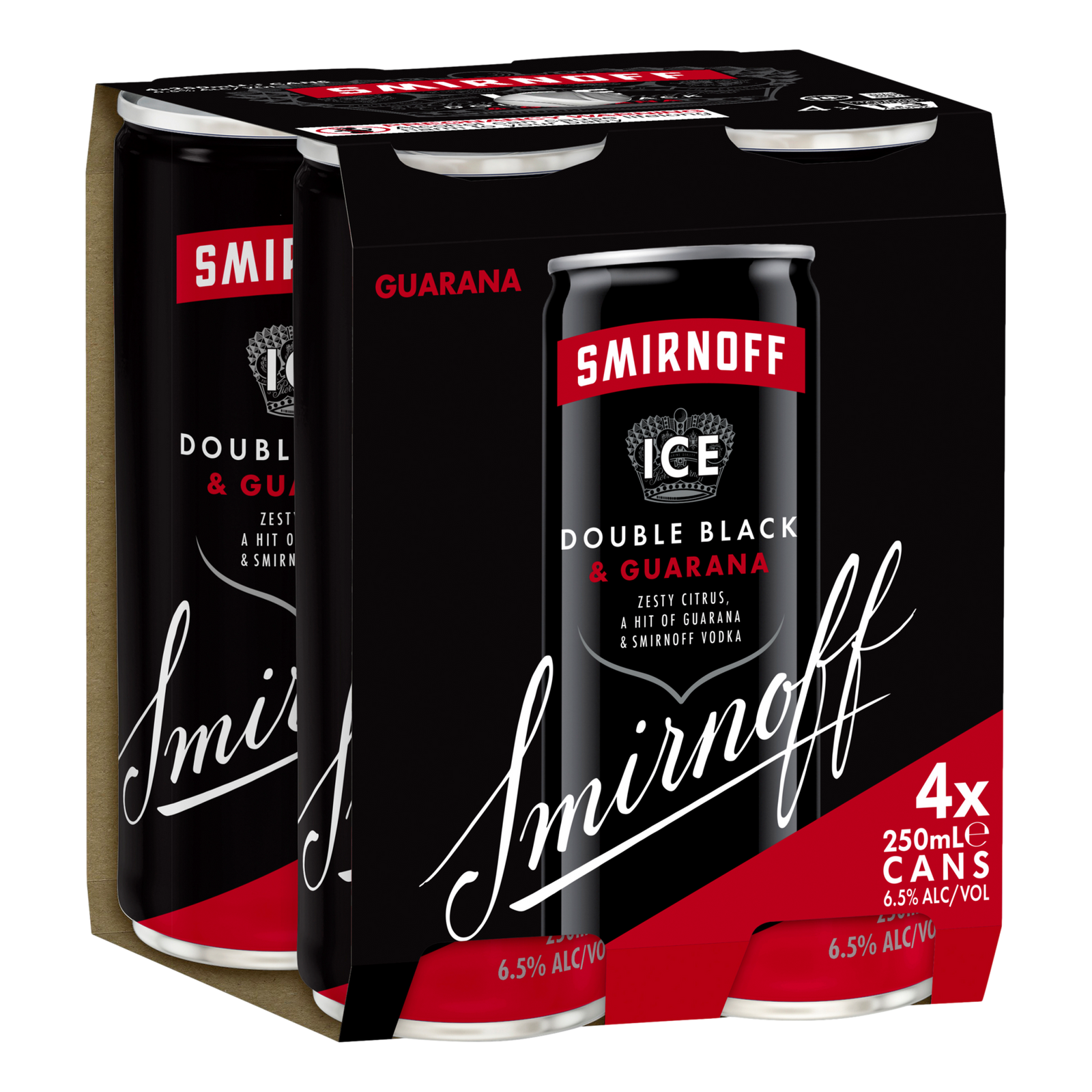 Smirnoff Ice Double Black Guarana 6.5% 250ml Can 4 Pack - Camperdown Cellars