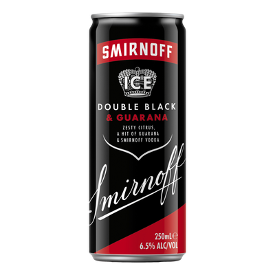 Smirnoff Ice Double Black Guarana 6.5% 250ml Can Case of 24 - Camperdown Cellars