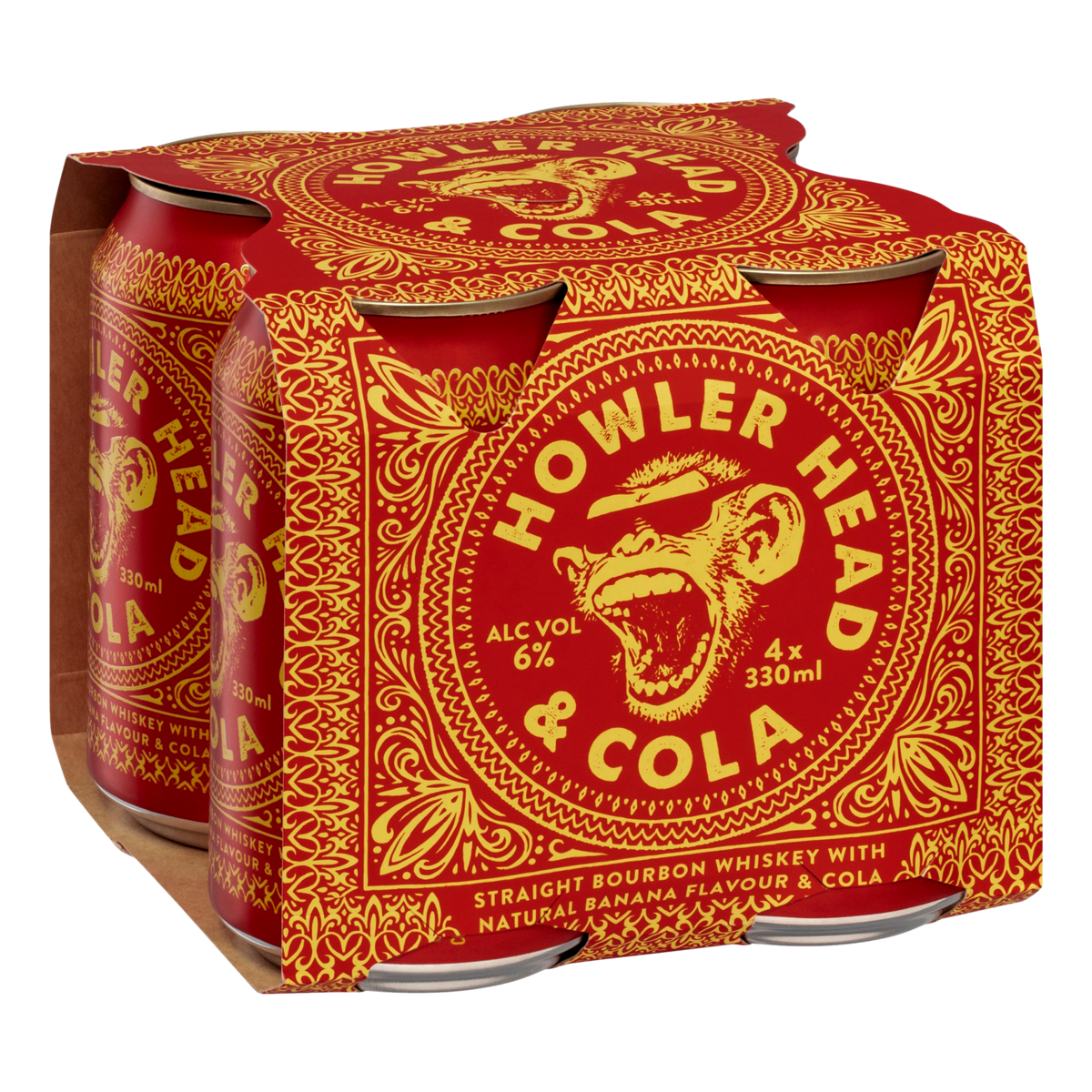 Howler Head Banana Flavoured Kentucky Straight Bourbon Whiskey & Cola 330ml Can  4 Pack