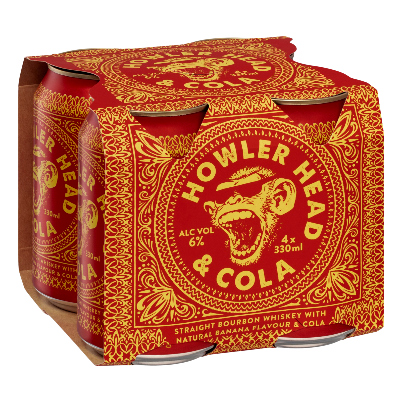 Howler Head Banana Flavoured Kentucky Straight Bourbon Whiskey & Cola 330ml Can  4 Pack