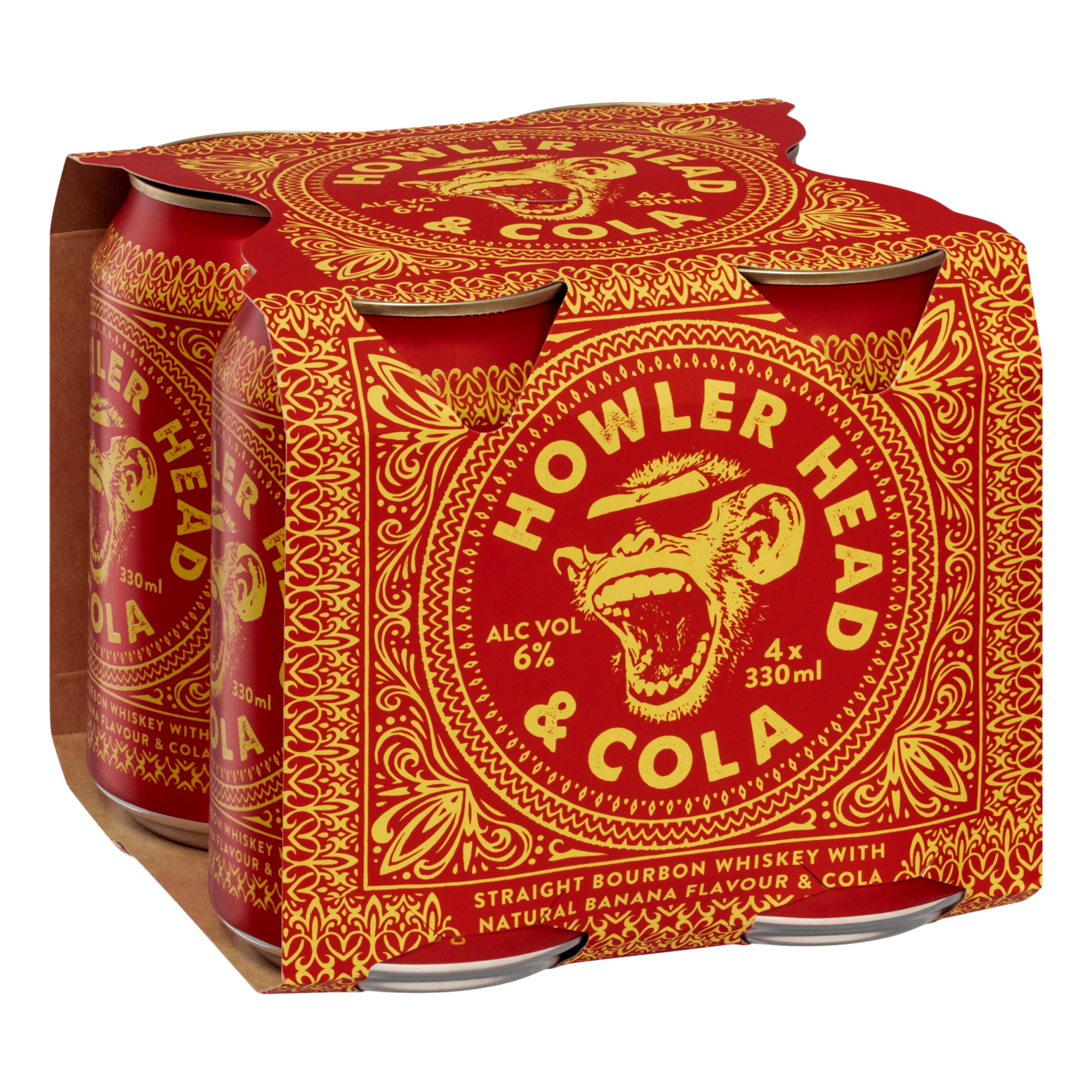 Howler Head Banana Flavoured Kentucky Straight Bourbon Whiskey & Cola 330ml Can  4 Pack