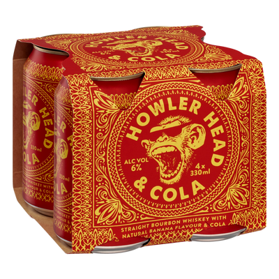 Howler Head Banana Flavoured Kentucky Straight Bourbon Whiskey & Cola 330ml Can  4 Pack