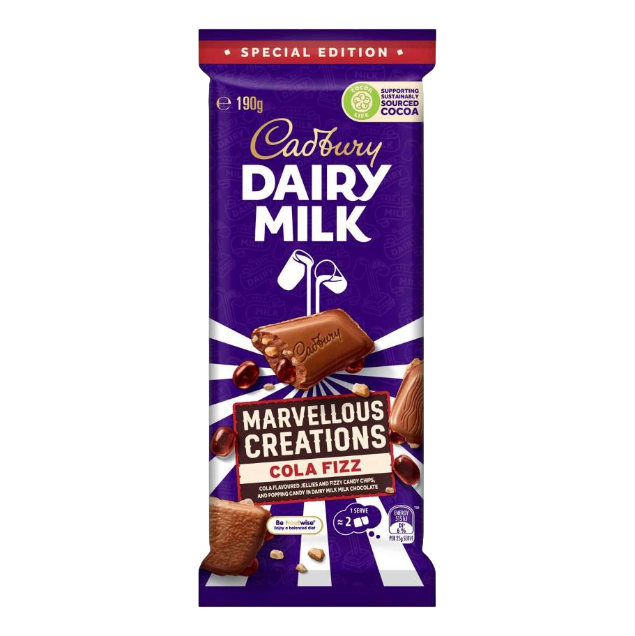 Cadbury DAIRY MILK Marvellous Creations Cola Fizz Chocolate Block 190g