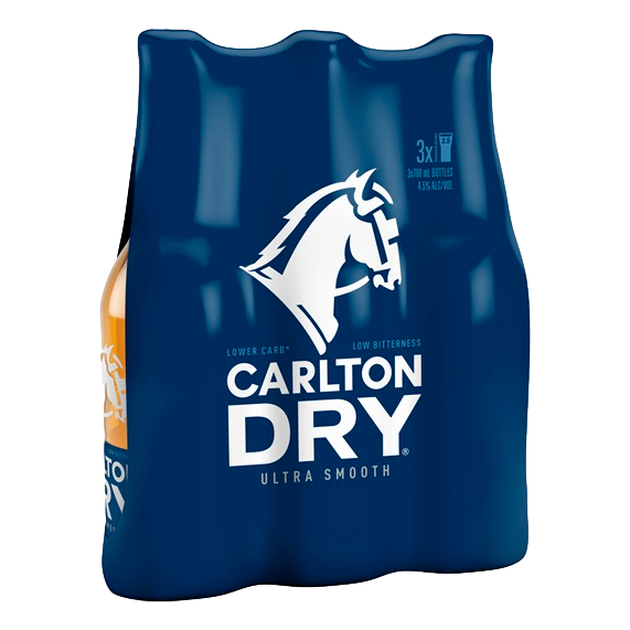 Carlton Dry Lower Carb Lager 700ml Bottle 3 Pack