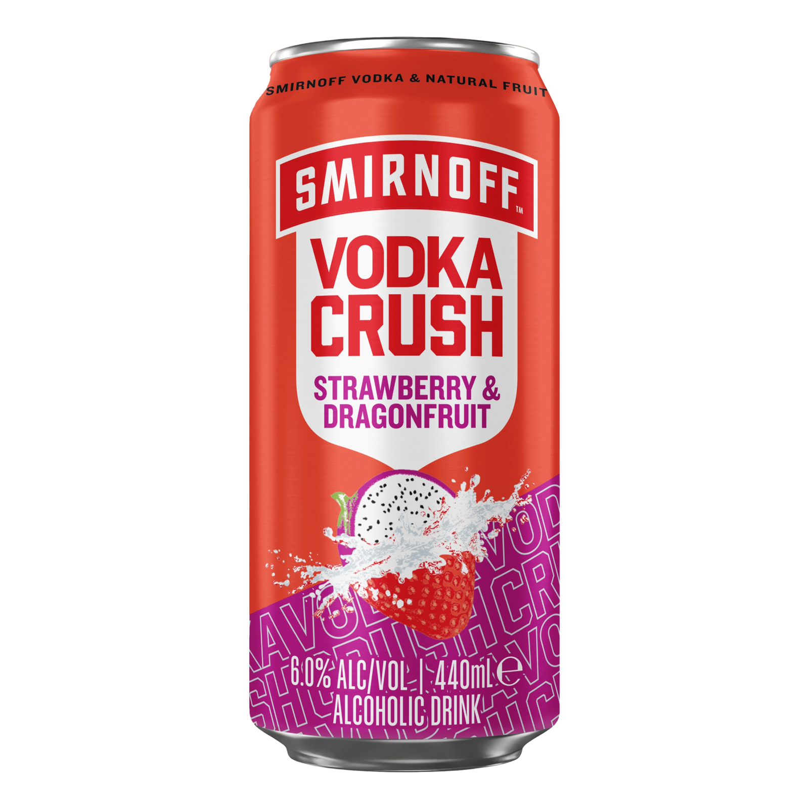 Smirnoff Vodka CRUSH Strawberry & Dragonfruit 6% 440ml Can Single