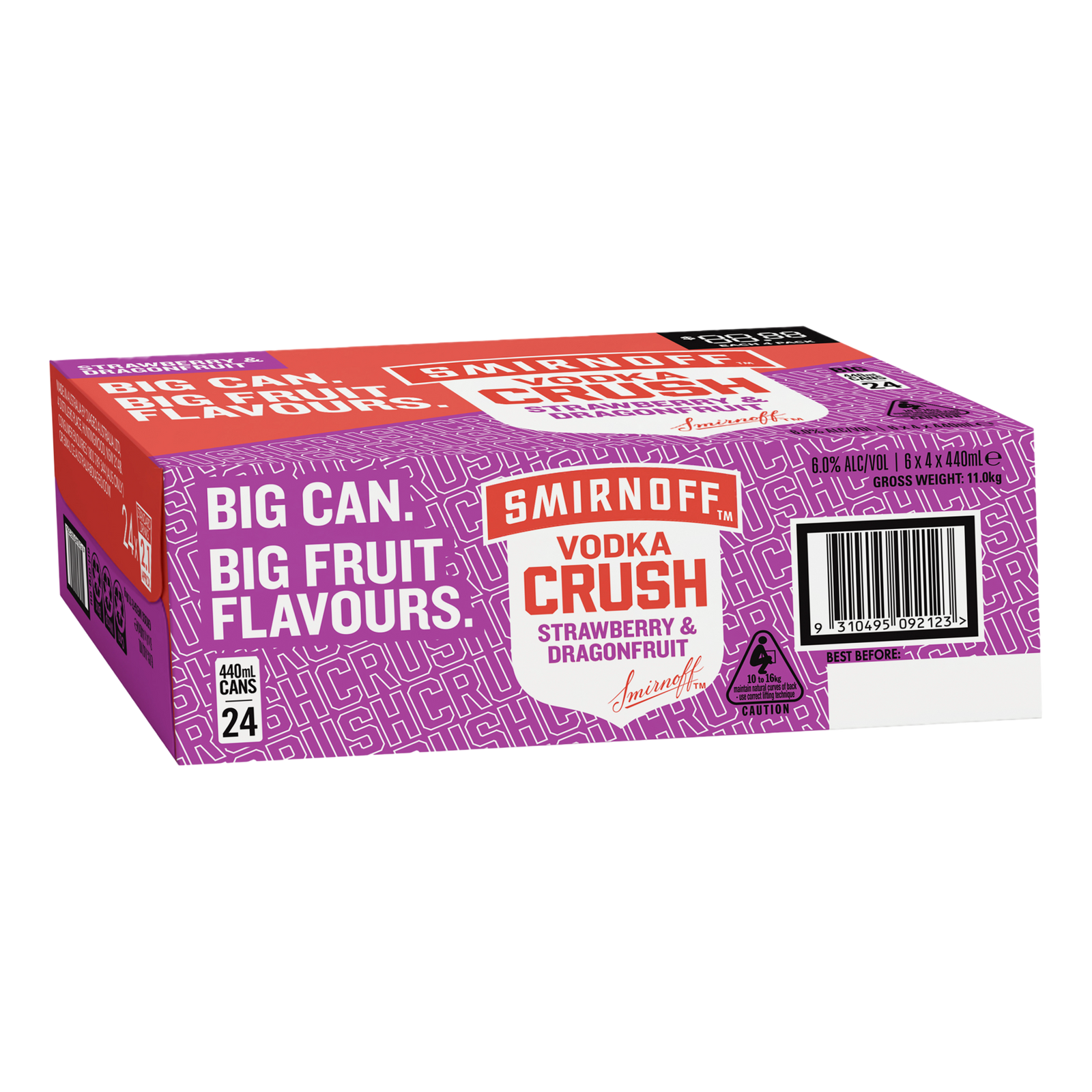 Smirnoff Vodka CRUSH Strawberry & Dragonfruit 6% 440ml Can Case of 24