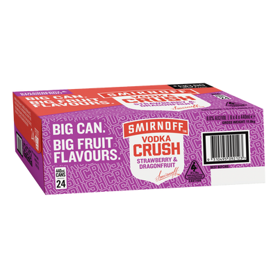 Smirnoff Vodka CRUSH Strawberry & Dragonfruit 6% 440ml Can Case of 24