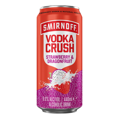Smirnoff Vodka CRUSH Strawberry & Dragonfruit 6% 440ml Can  4 Pack