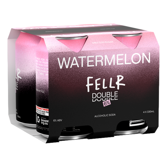 Fellr DOUBLE Seltzer Watermelon 6% 330ml Can 4 Pack