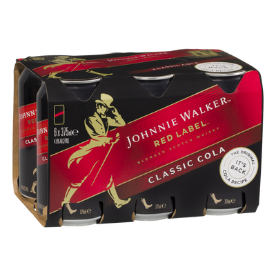 Johnnie Walker & Cola 4.6% 375ml Can 6 Pack