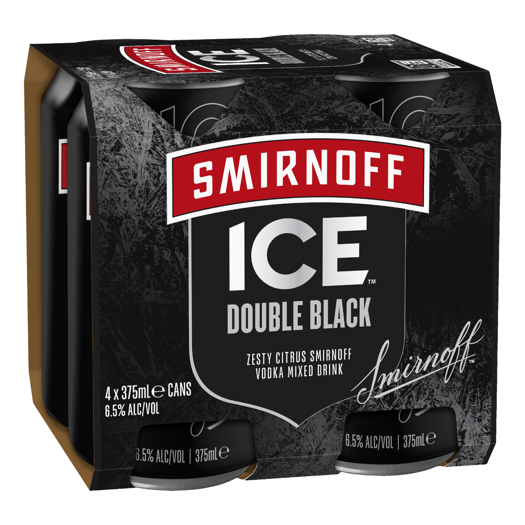 Smirnoff Ice Double Black 6.5% 375ml Can 4 Pack