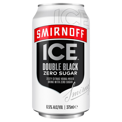 Smirnoff Ice Double Black Zero Sugar 6.5% 375ml Can 4 Pack