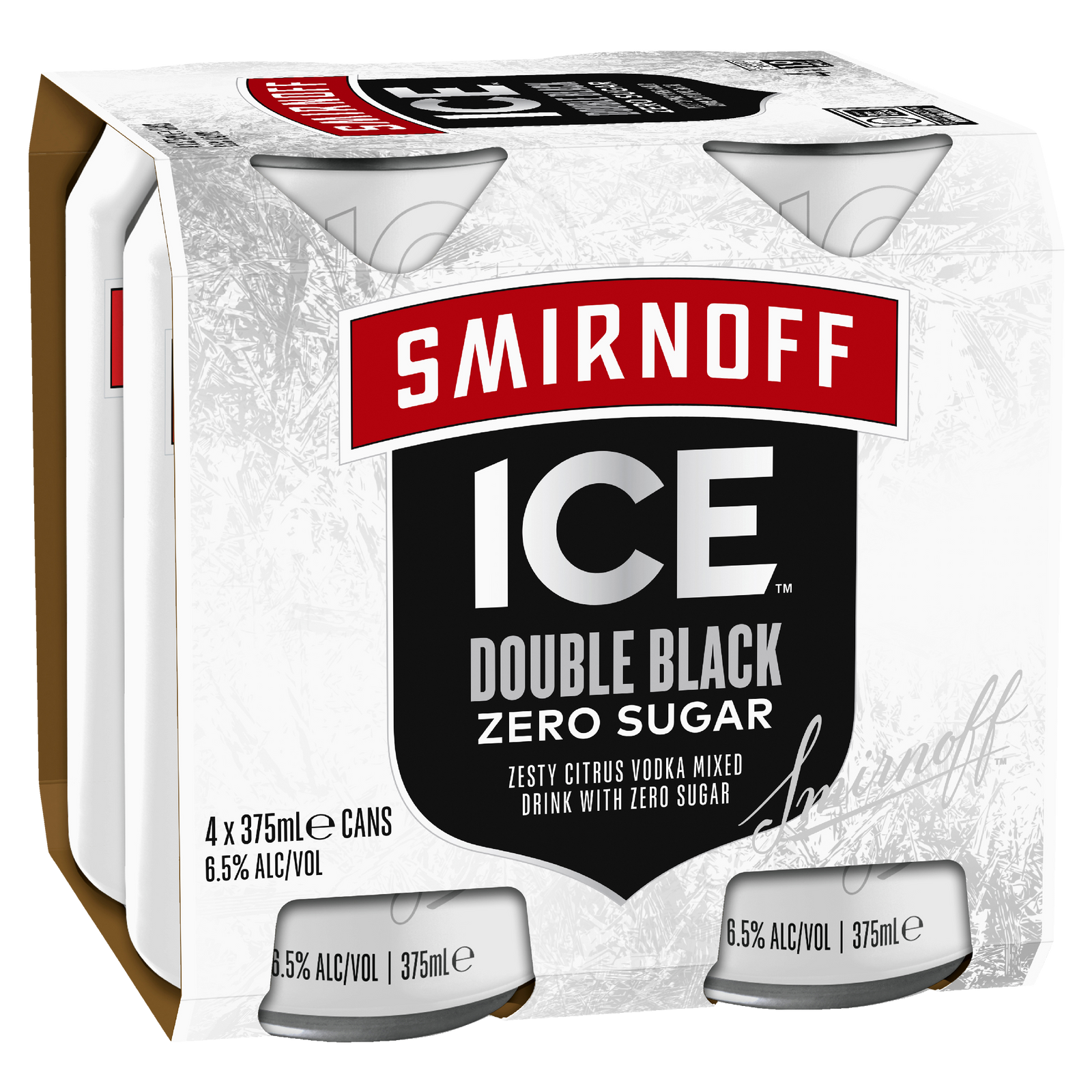 Smirnoff Ice Double Black ZERO SUGAR 6.5% 375ml Can 4 Pack