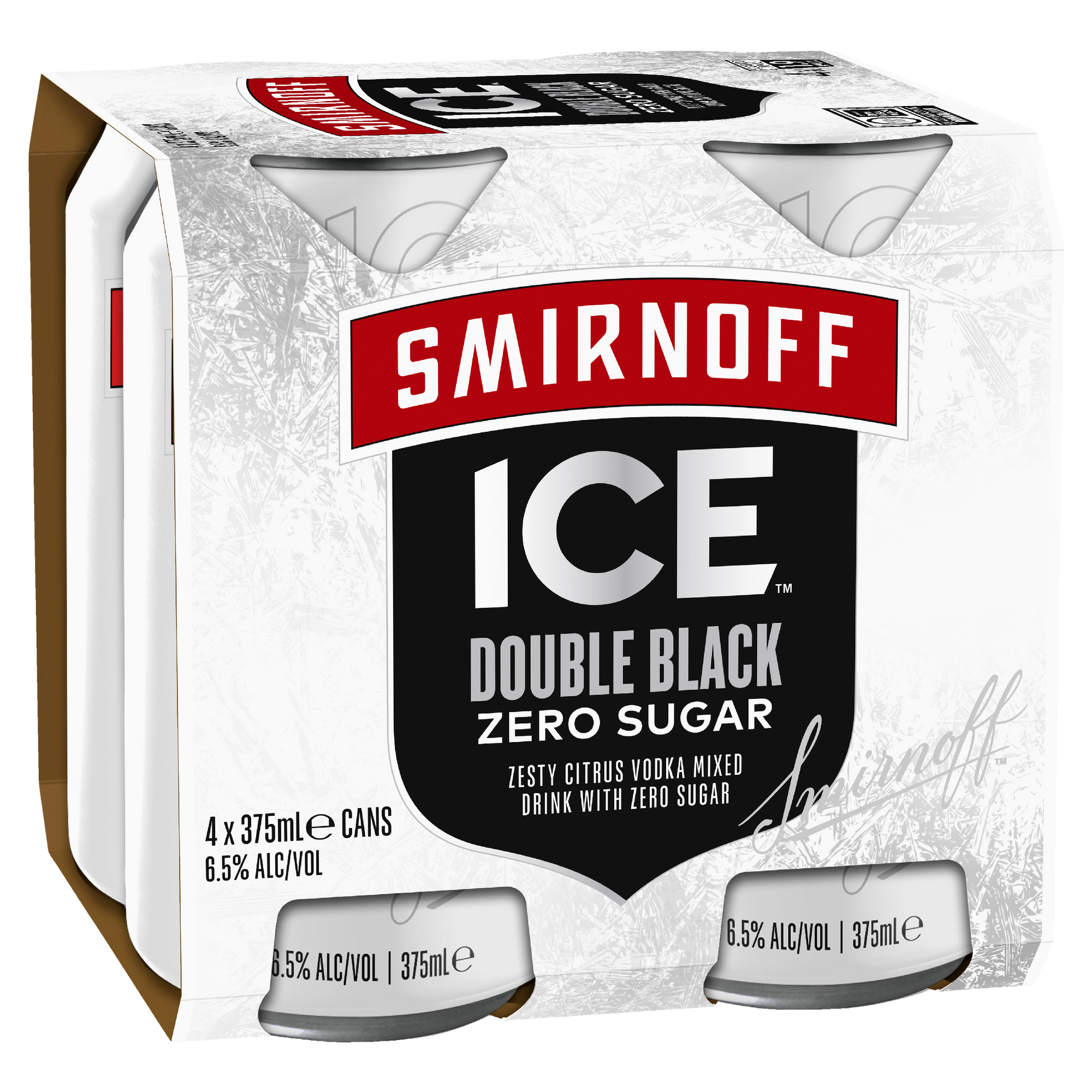 Smirnoff Ice Double Black Zero Sugar 6.5% 375ml Can 4 Pack