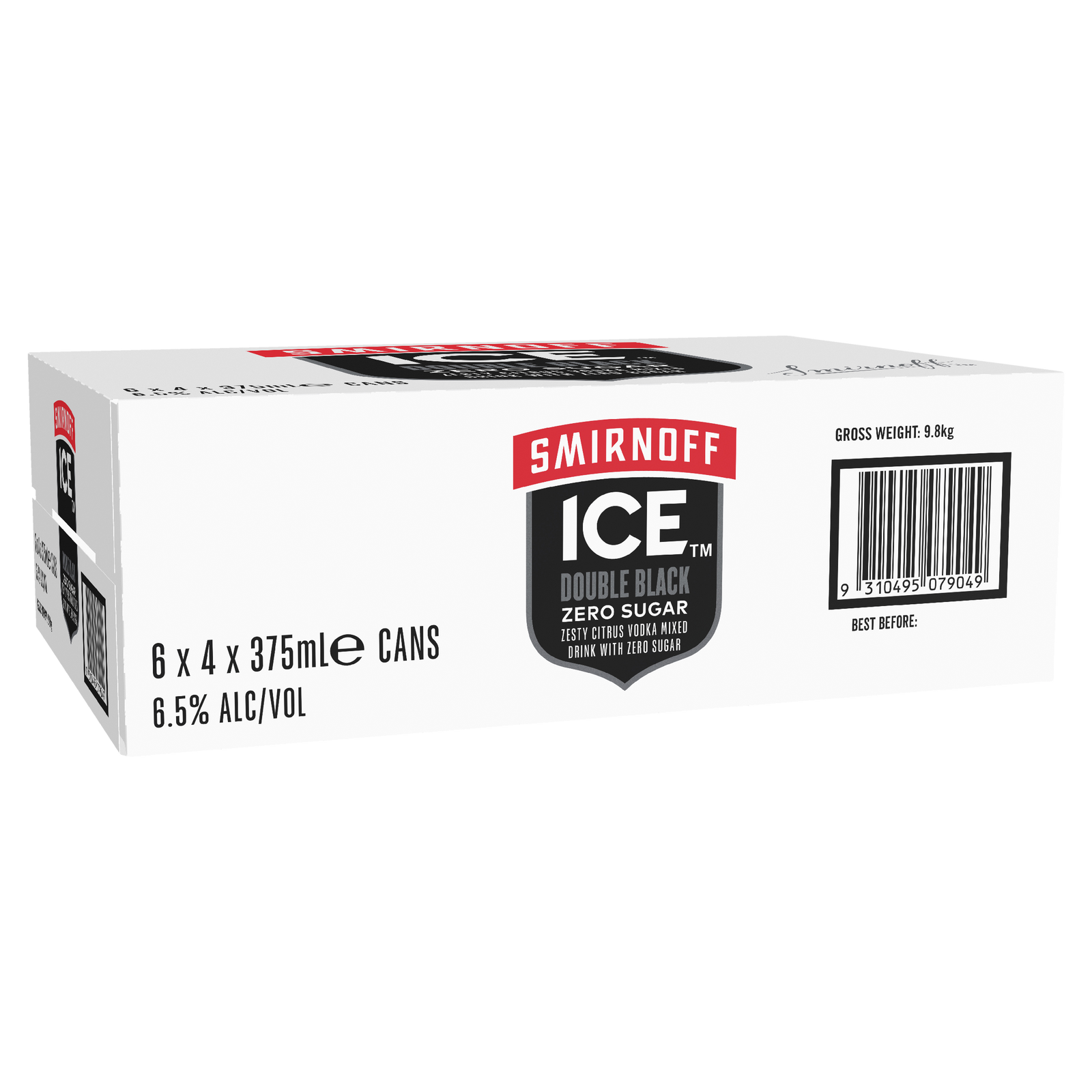 Smirnoff Ice Double Black ZERO SUGAR 6.5% 375ml Can Case of 24