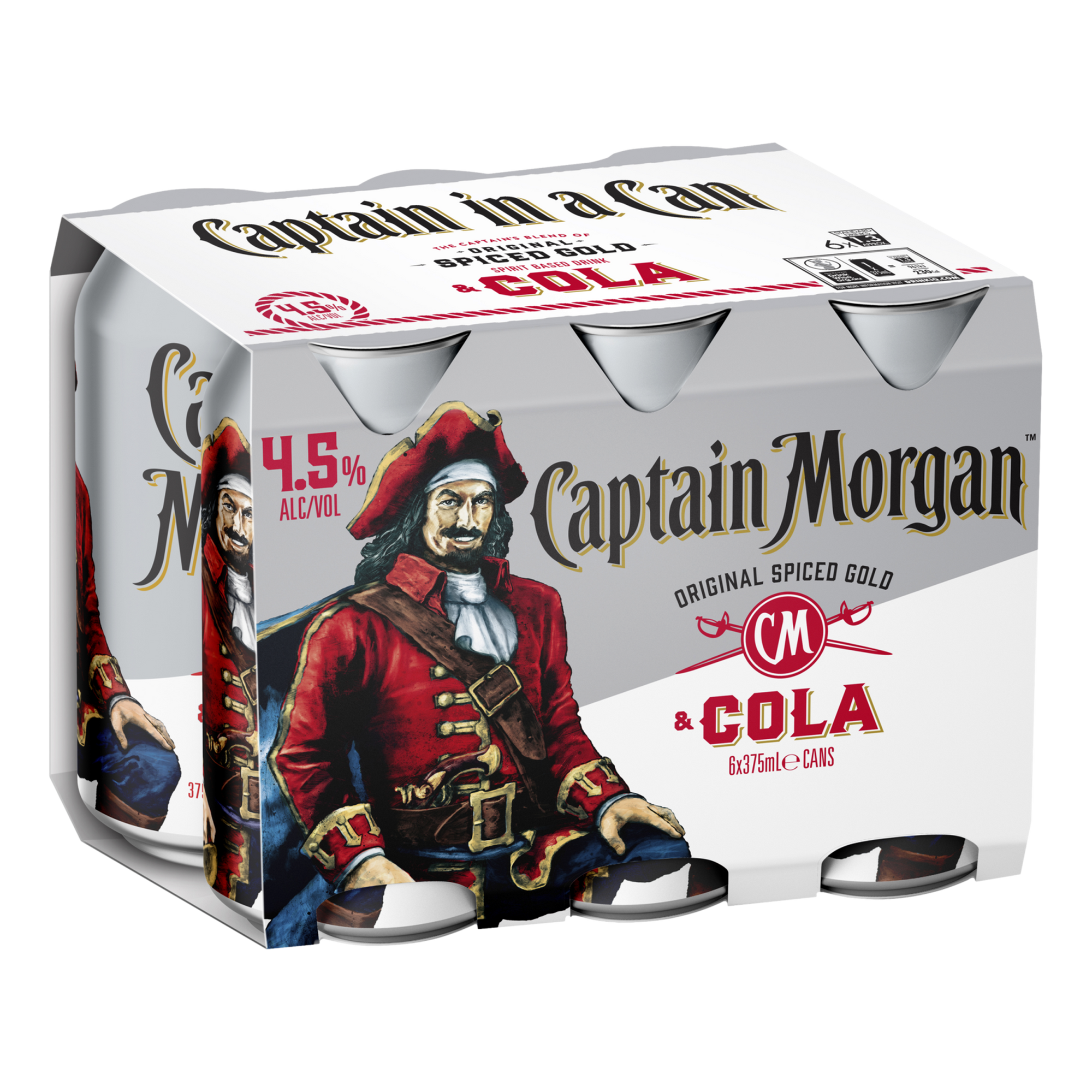Captain Morgan Original Spiced Gold Rum & Cola 4.5% 375ml Can 6 Pack