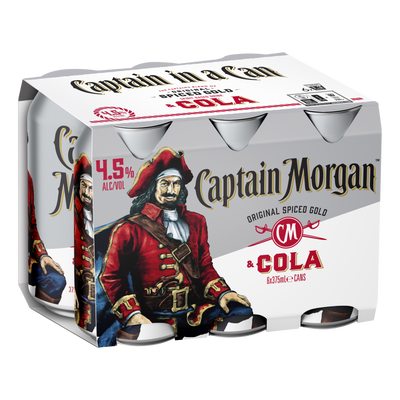 Captain Morgan Original Spiced Gold Rum & Cola 4.5% 375ml Can 6 Pack