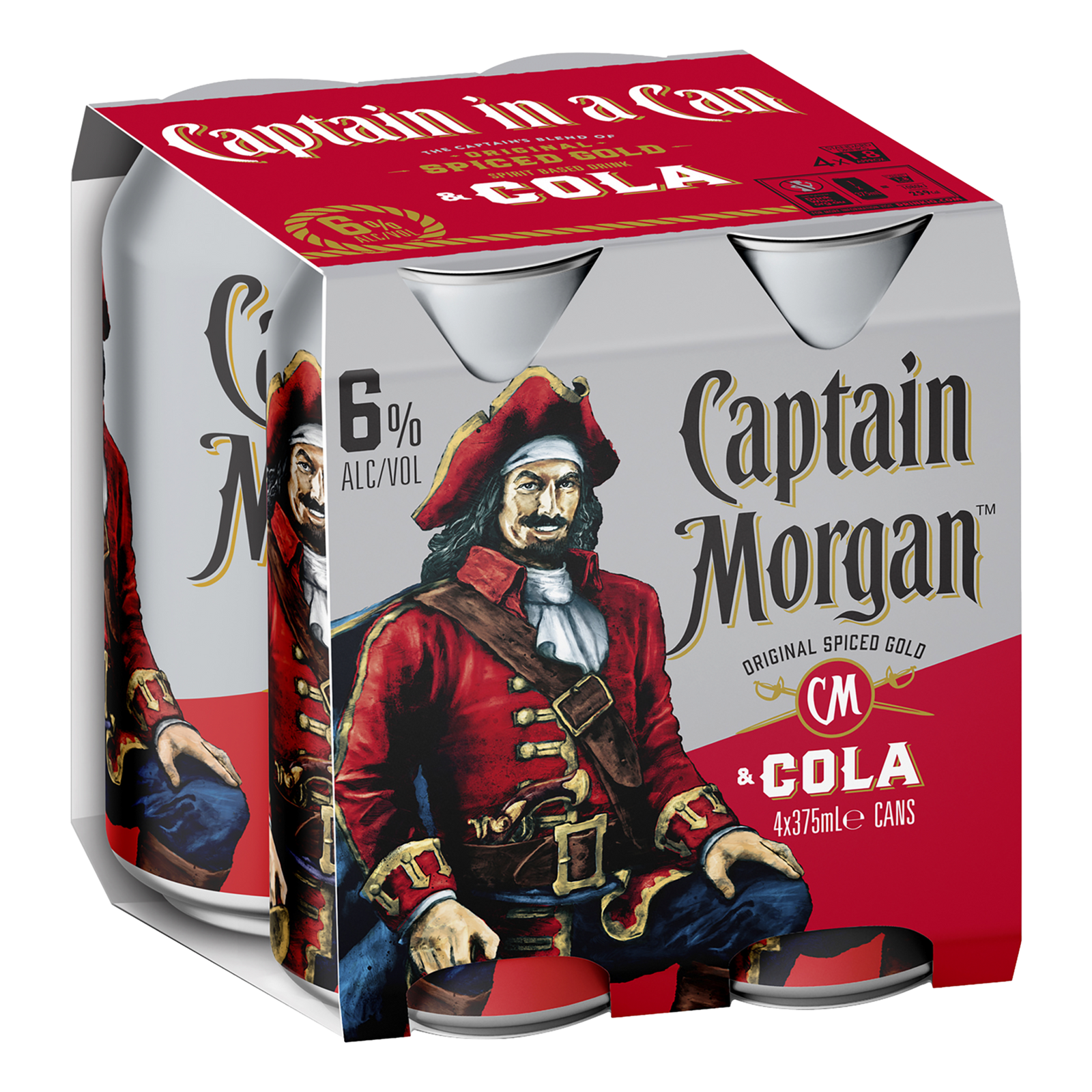 Captain Morgan Original Spiced Gold Rum & Cola 6% 375ml Can 4 Pack
