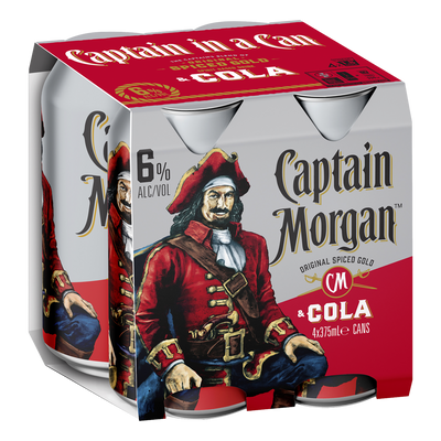 Captain Morgan Original Spiced Gold Rum & Cola 6% 375ml Can 4 Pack