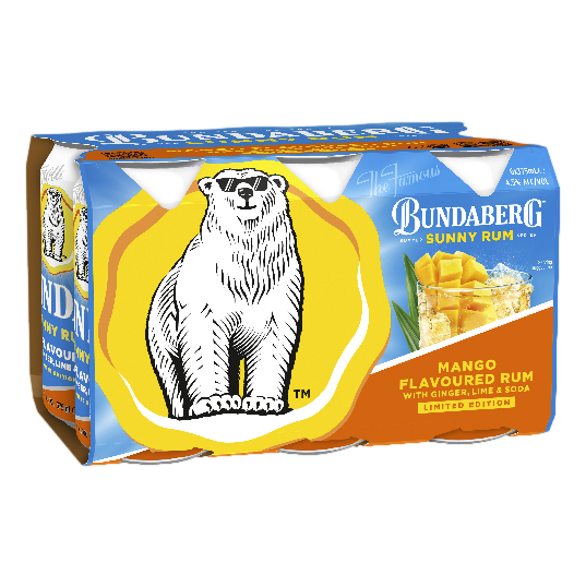 Bundaberg Sunny Mango Rum Ginger Lime & Soda 4.5% 375ml Can 6 Pack