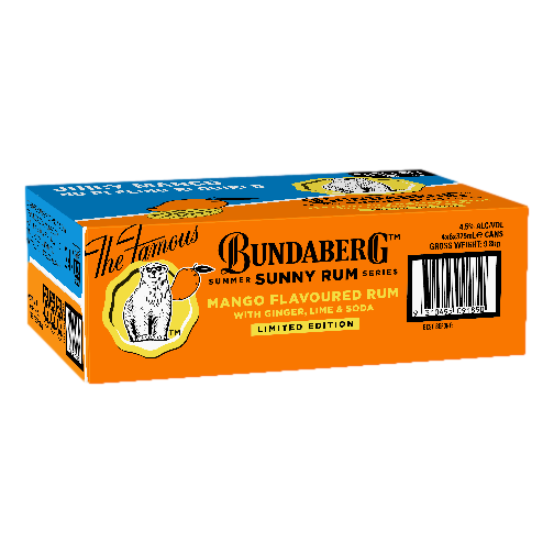 Bundaberg Sunny Mango Rum Ginger Lime & Soda 4.5% 375ml Can Case of 24