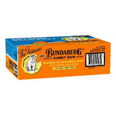 Bundaberg Sunny Mango Rum Ginger Lime & Soda 4.5% 375ml Can Case of 24