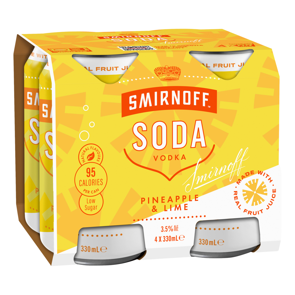 Smirnoff Soda Pineapple & Lime 330ml Can 4 Pack