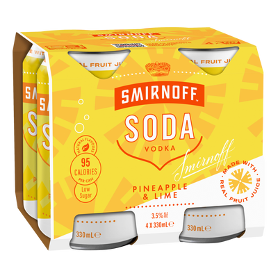 Smirnoff Soda Pineapple & Lime 330ml Can 4 Pack