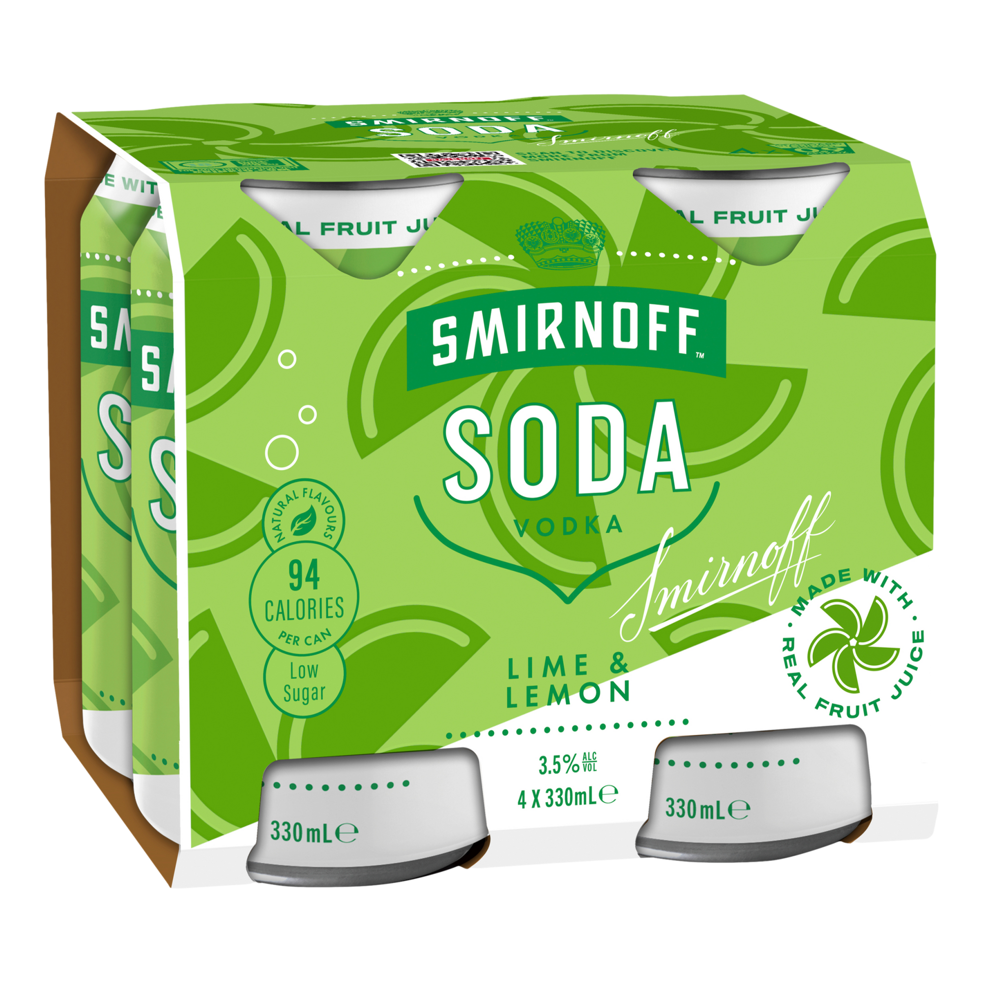 Smirnoff Soda Lime & Lemon Vodka 330ml Can 4 Pack