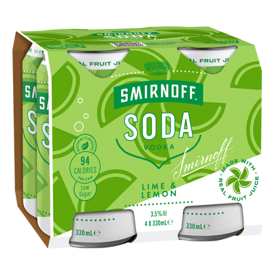 Smirnoff Soda Lime & Lemon Vodka 330ml Can 4 Pack