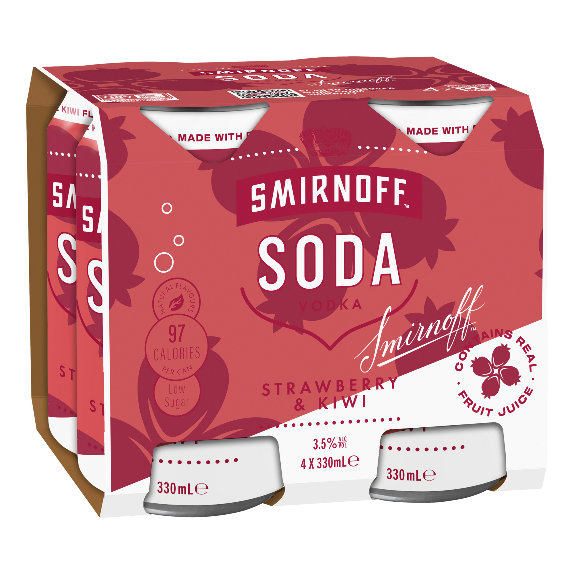 Smirnoff Soda Strawberry Kiwi Vodka 330ml Can 4 Pack