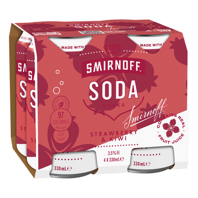 Smirnoff Soda Strawberry Kiwi Vodka 330ml Can 4 Pack