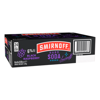 Smirnoff Hard Soda Black Raspberry Vodka 6% 330ml Can Case of 24