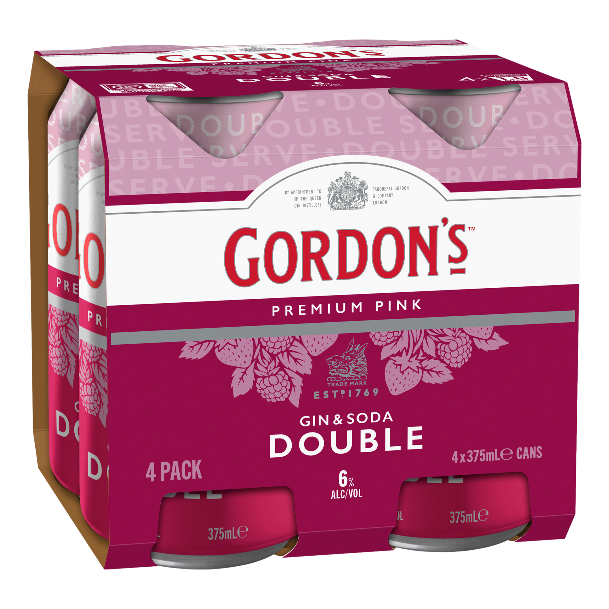 Gordon's DOUBLE Pink Gin & Soda 6% 375ml Can 4 Pack