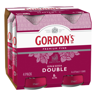 Gordon's DOUBLE Pink Gin & Soda 6% 375ml Can 4 Pack