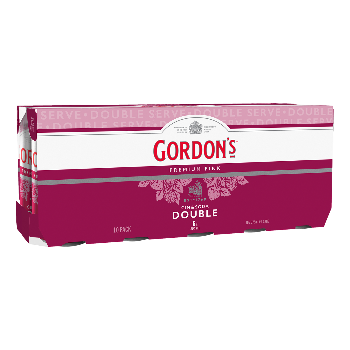 Gordon's DOUBLE Pink Gin & Soda 6% 375ml Can 10 Pack