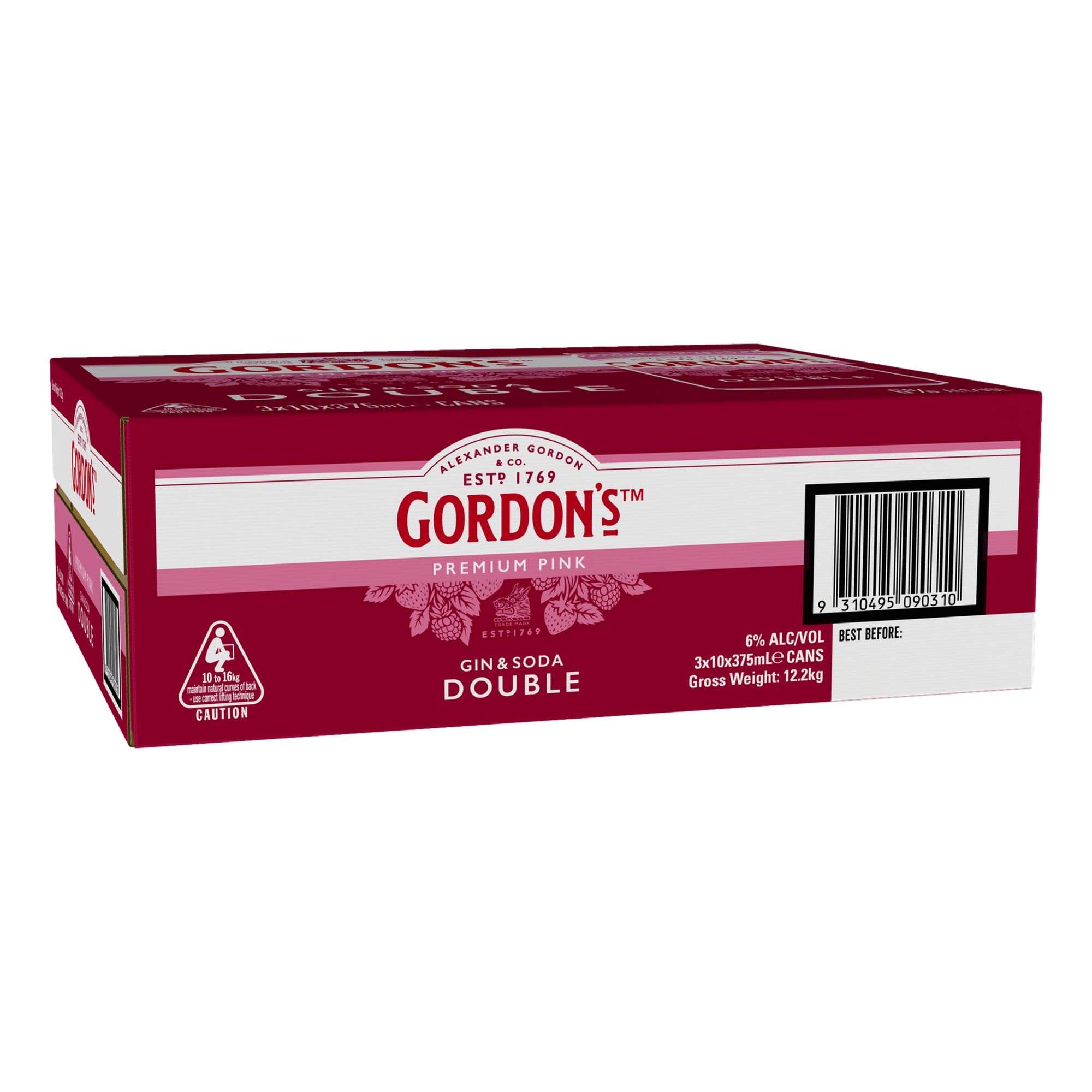 Gordon's DOUBLE Pink Gin & Soda 6% 375ml Can Case of 24