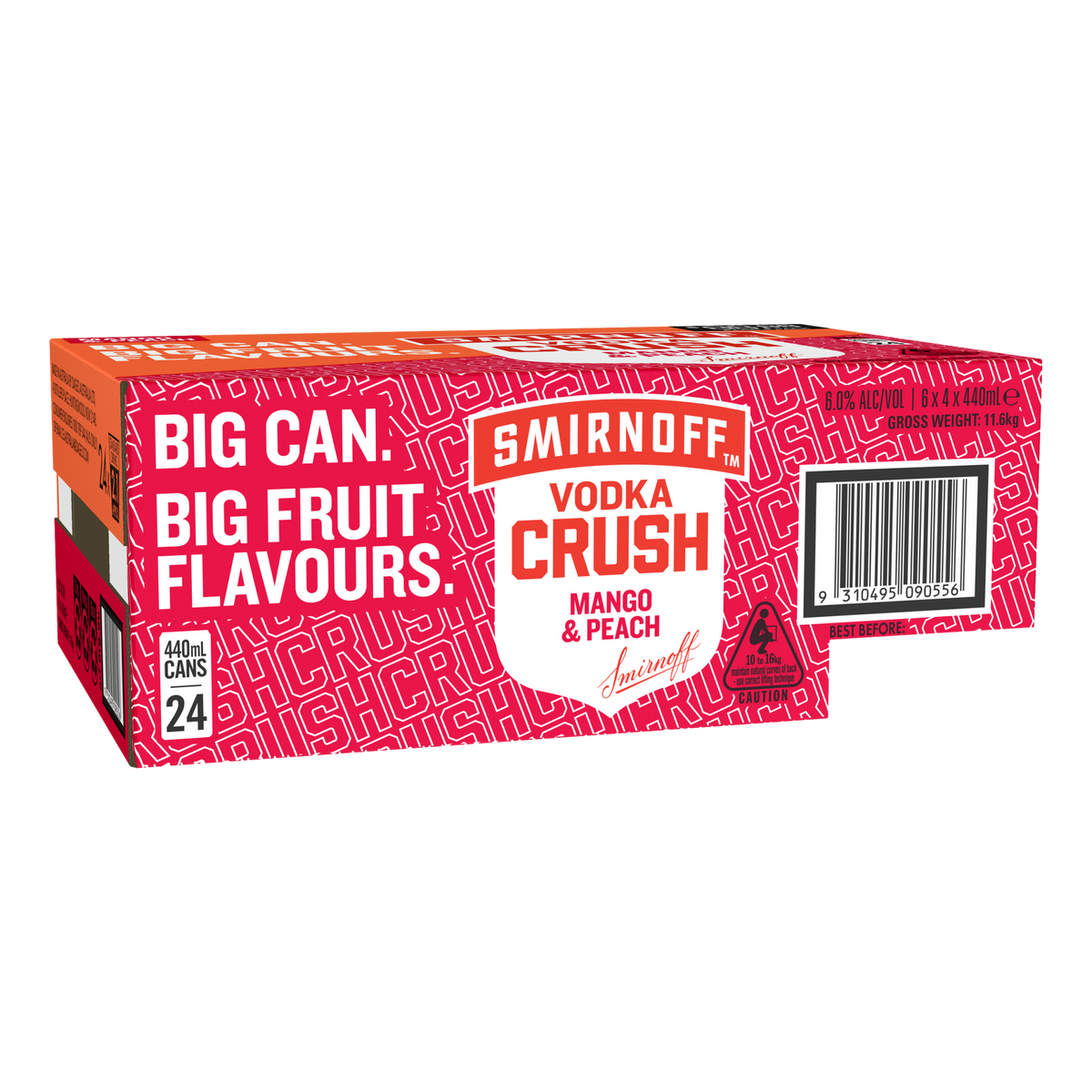 Smirnoff Vodka CRUSH Mango & Peach 6% 440ml Can Case of 24