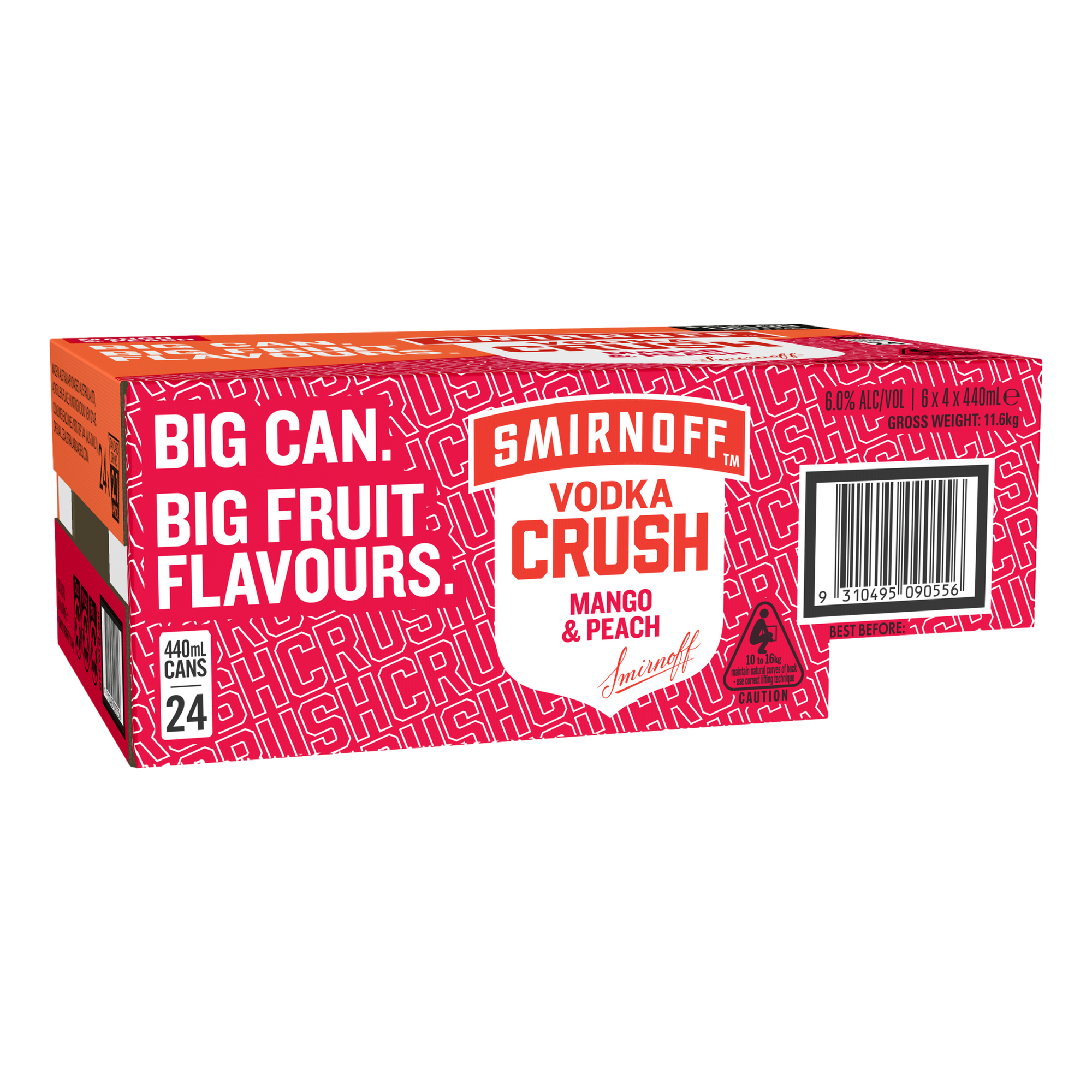 Smirnoff Vodka CRUSH Mango & Peach 6% 440ml Can Case of 24