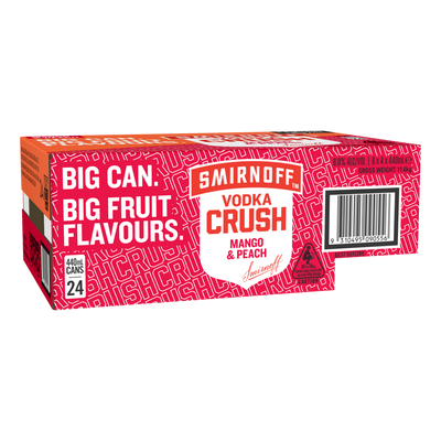 Smirnoff Vodka CRUSH Mango & Peach 6% 440ml Can Case of 24