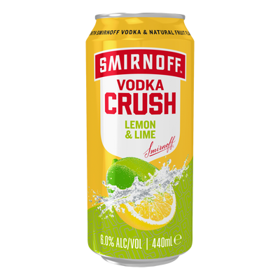 Smirnoff Vodka CRUSH Lemon & Lime 6% 440ml Can 4 Pack