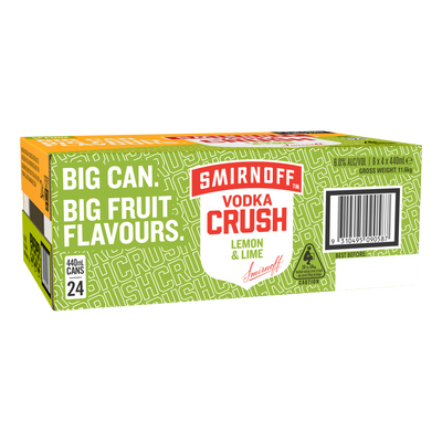 Smirnoff Vodka CRUSH Lemon & Lime 6% 440ml Can Case of 24