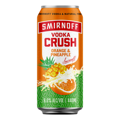 Smirnoff Vodka CRUSH Orange & Pineapple 6% 440ml Can Case of 24