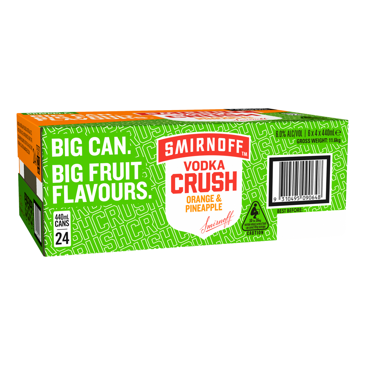 Smirnoff Vodka CRUSH Orange & Pineapple 6% 440ml Can Case of 24