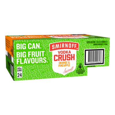 Smirnoff Vodka CRUSH Orange & Pineapple 6% 440ml Can Case of 24